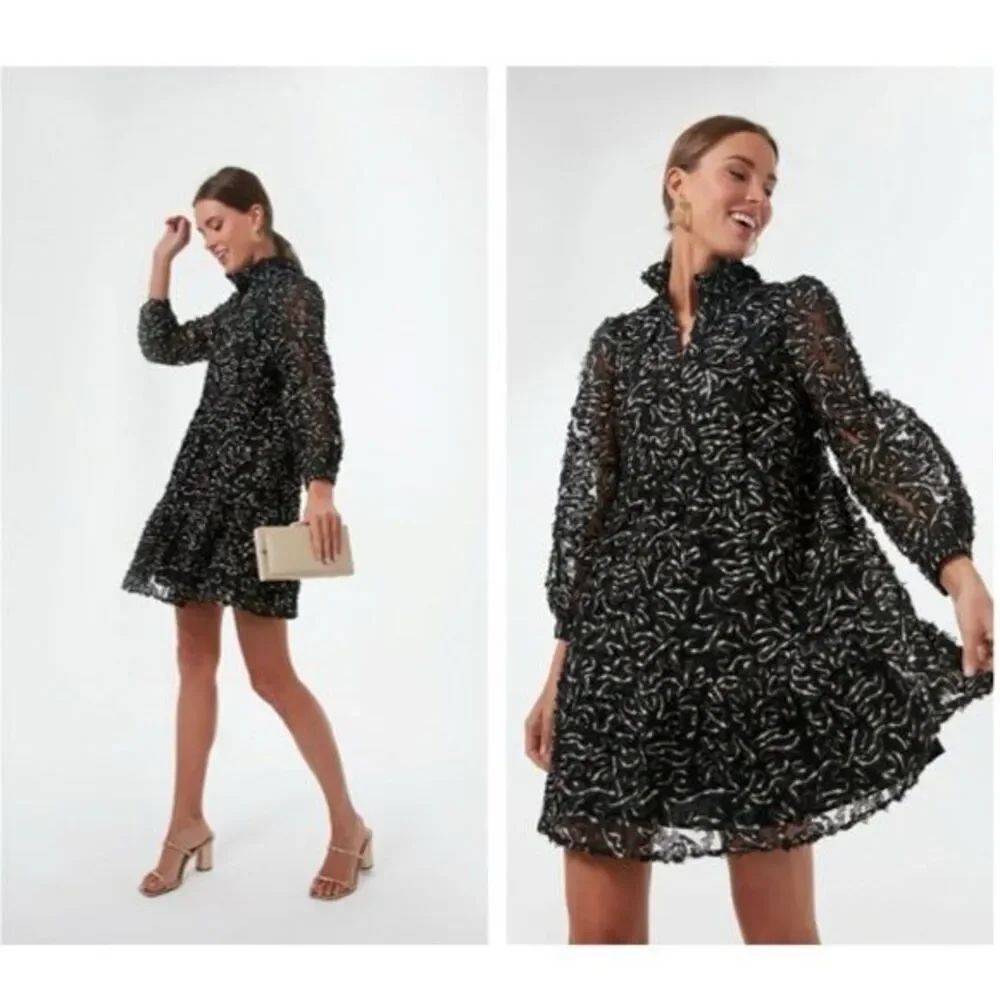 Tuckernuck Black and gold Organza Palmerston Dress cocktail Holiday party S